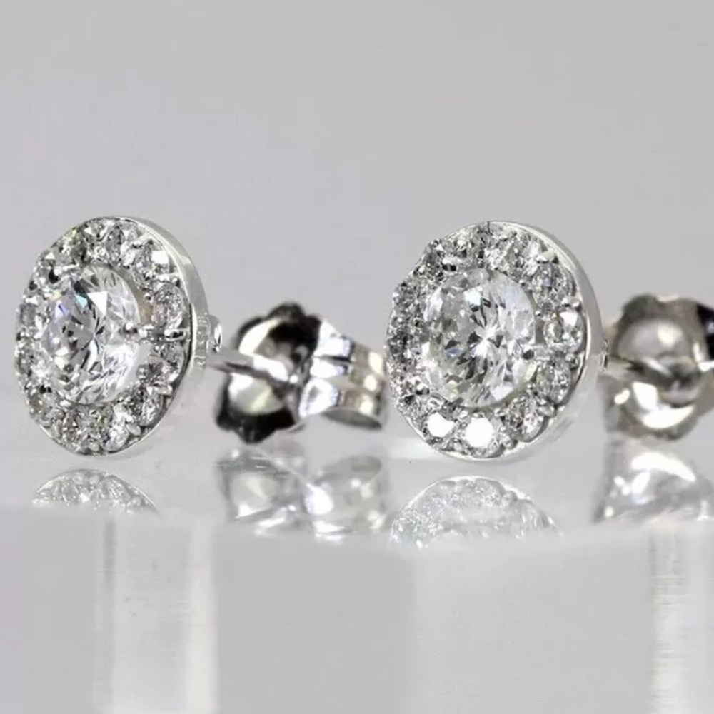 Last One🎉 1.50 CTW Diamond 14K Gold Halo Stud - Picture 2 of 7